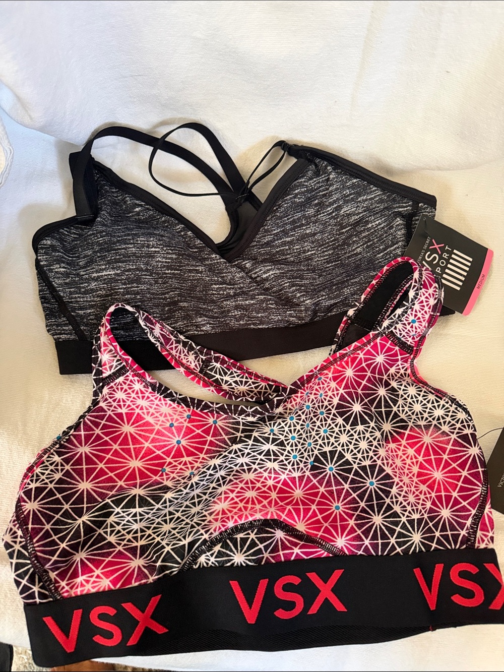 VSX Pink Geometric & Gray Duo Sports Bras (2-Pack). Size Medium NWT